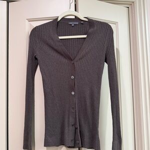 Vince Brown Ribbed Knit Cardigan